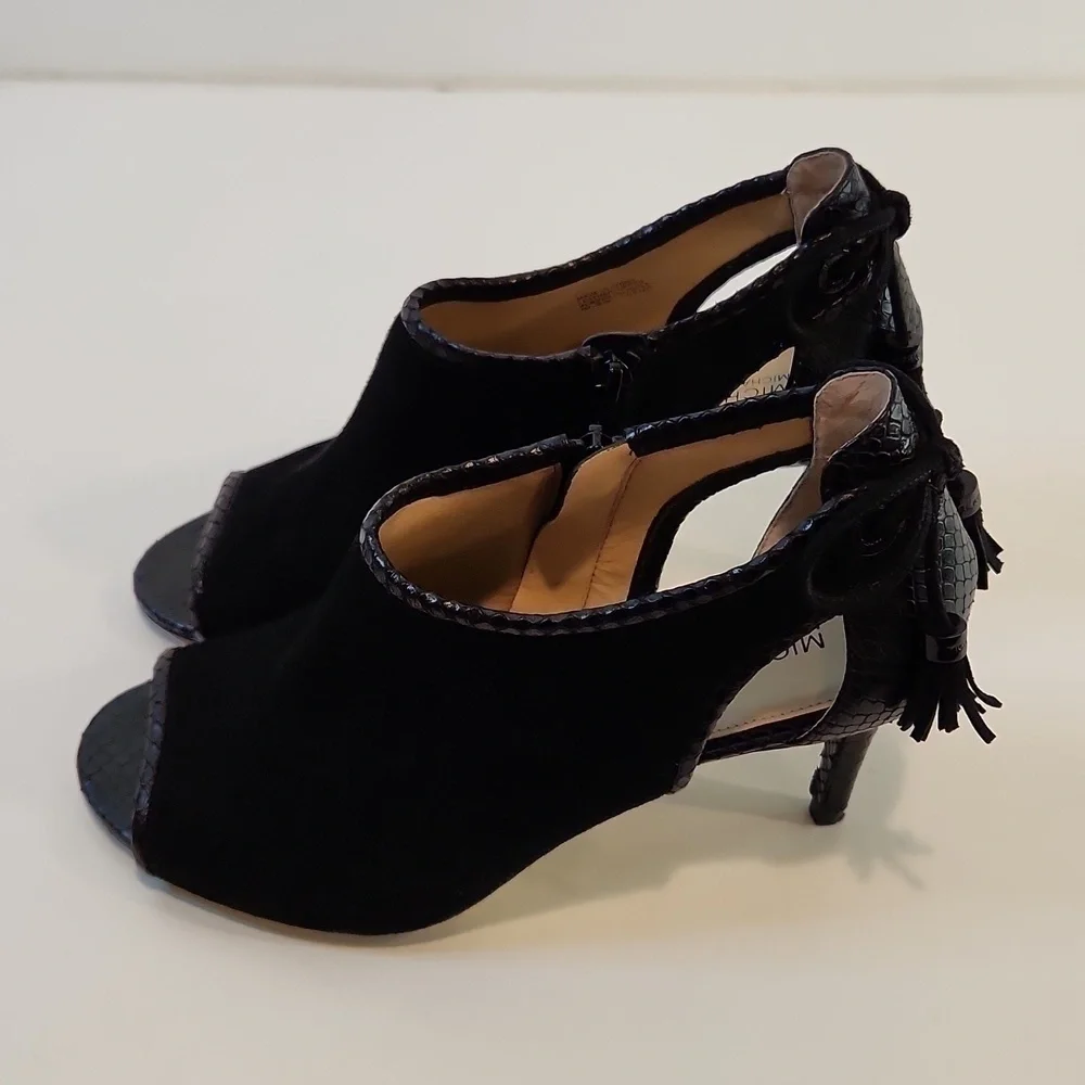 Michael Kors Open Toe Leather & Suede Boot Heels Shoes SZ 8M EU 38.5M EUC NICE!